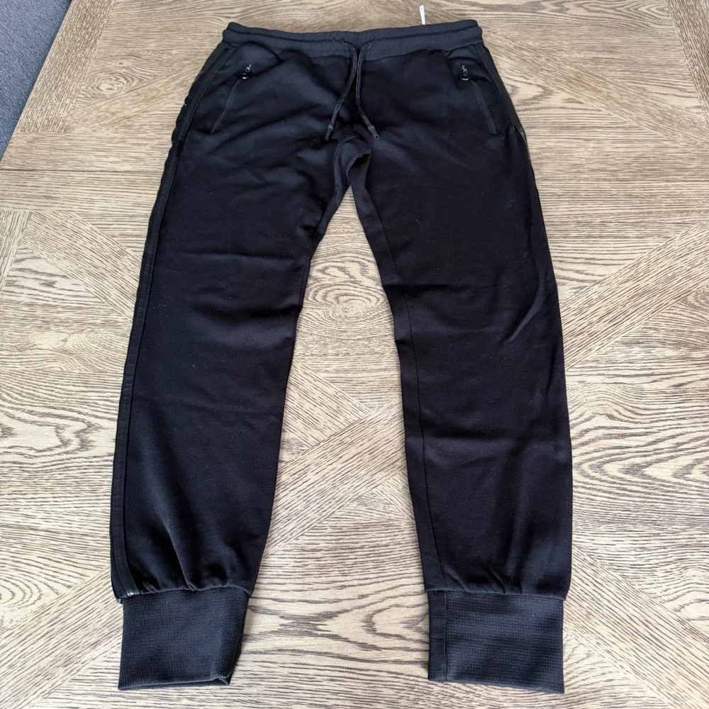 Zara Man Black Jogger Pants Slim Fit Drawstring Side Stripe Mens Medium